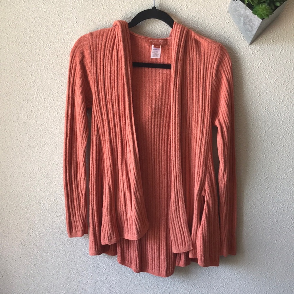 Barefoot Dreams CozyChic Ultra Lite Hooded Cardigan Sweater XS Coral Pink